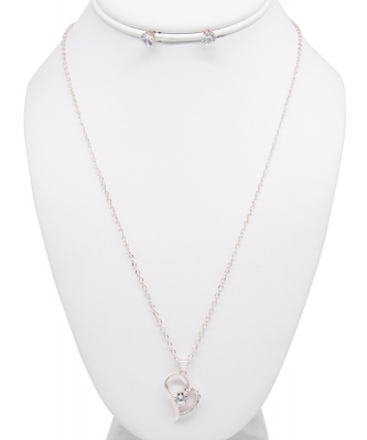 Rhinestone Necklace with Earrings NB810020 SILVER